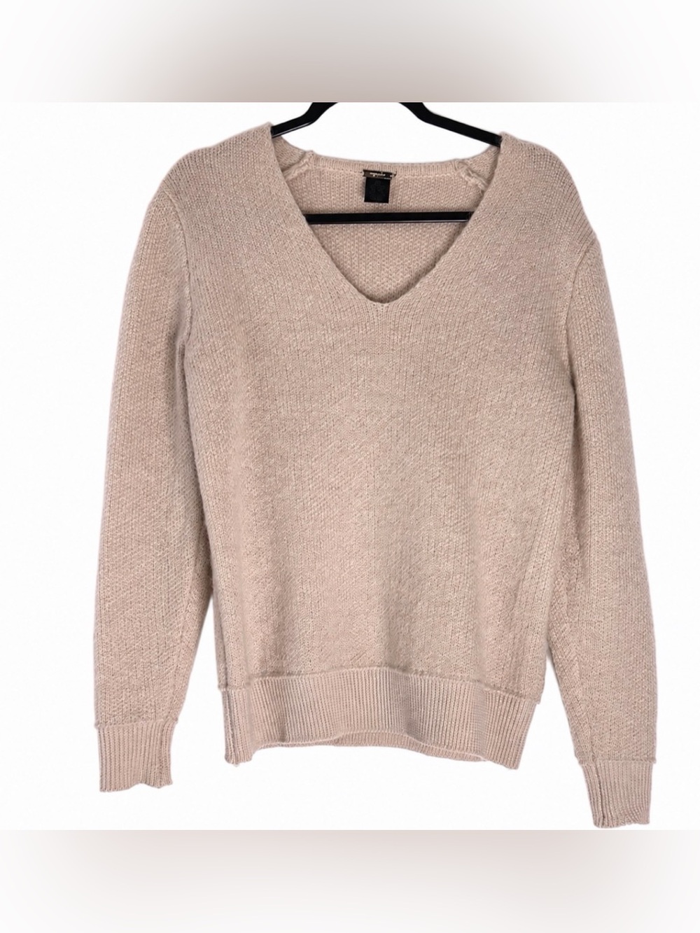 Magaschoni V-Neck Sweater XS Taupe Beige Wool Blend Long Sleeve Knit